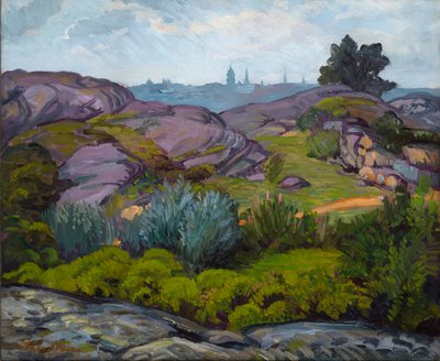 岩と茂みを通る道 作： John French Sloan