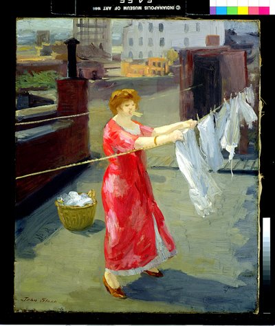 屋根の赤い着物 作： John French Sloan