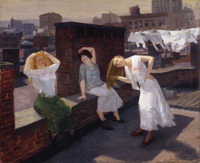 日曜日、髪を乾かす女性たち 作： John French Sloan
