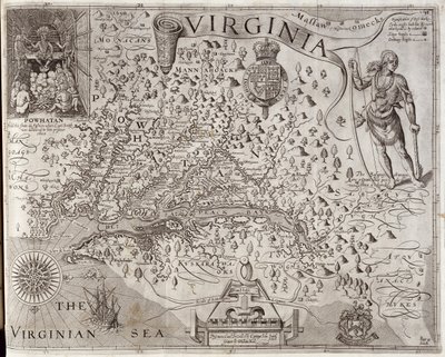 ジョンスミス船長、1606年にウィリアムホール（fl。1607-24）によって彫刻され、1612年に公開されたバージニア州の地図（174212も参照） 作： John Smith 2