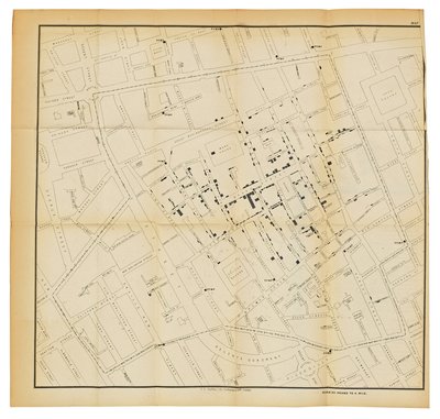 「コレラのコミュニケーションのモードについて」、1855年からの地図 作： John Snow