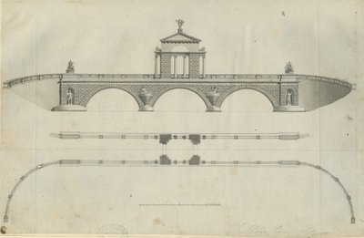 チリントンパーク-提案された橋：セピア色の図面、nd [1789]（印刷） 作： John Soane