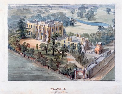 ピッツハンガーマナー、イーリング（紙にトイレとペンとインク） 作： John Soane