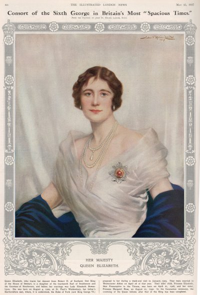 1937年5月15日の「The Illustrated London News」からのエリザベス女王の肖像（1900〜2002年） 作： John St. Helier Lander