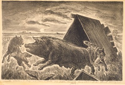 豚を盗むコヨーテたち 作： John Steuart Curry