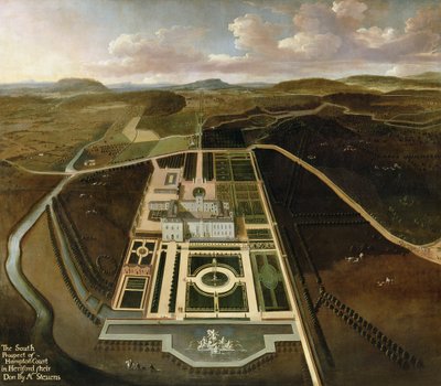 ハンプトンコートの南展望、ヘレフォードシャー、c.1705 作： John Stevens