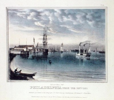 海軍工廠から見たフィラデルフィア、1840年頃（カラーリトグラフ） 作： John T. Bowen