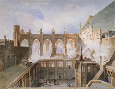 ウェストミンスター宮殿の聖ステファン礼拝堂の破壊の様子（1834年、ロンドン 作： John Taylor