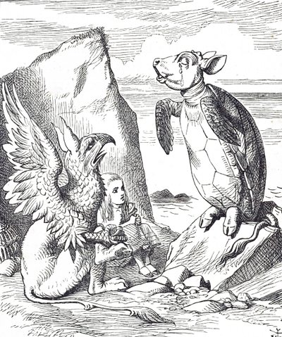 不思議の国のアリス」より、アリス、モックタートル、グリフォン 作： John Tenniel