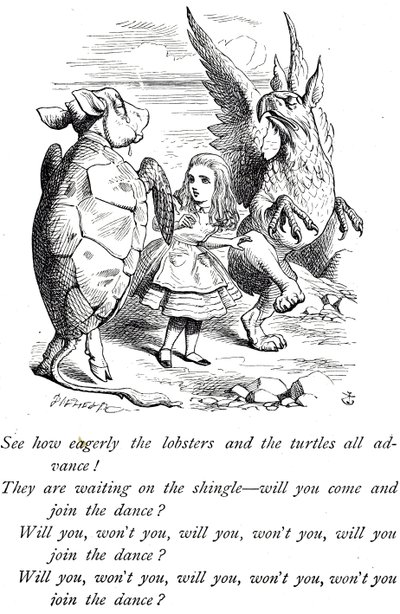 不思議の国のアリス」より、アリス、モックタートル、グリフォン 作： John Tenniel