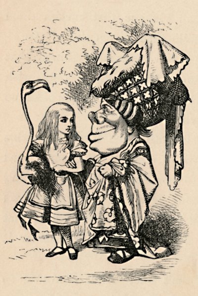 コウノトリを運んで、公爵夫人と話しているアリス、1889年 作： John Tenniel