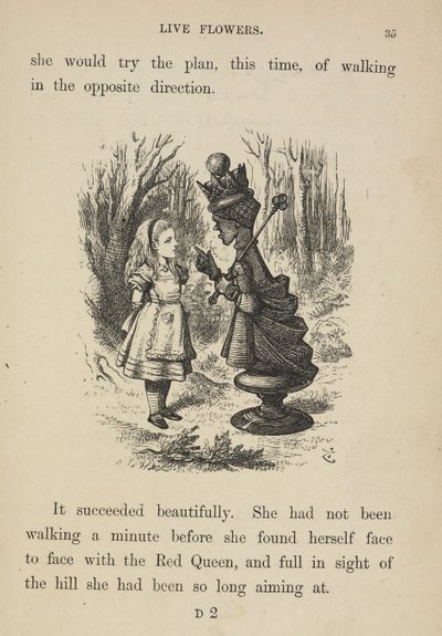 赤の女王と向き合うアリス。 作： John Tenniel