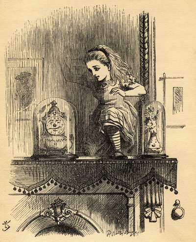 ルイス・キャロル（1832-98）による「鏡を通して」のイラスト、1871年に初めて公開された、鏡の家のアリス 作： John Tenniel
