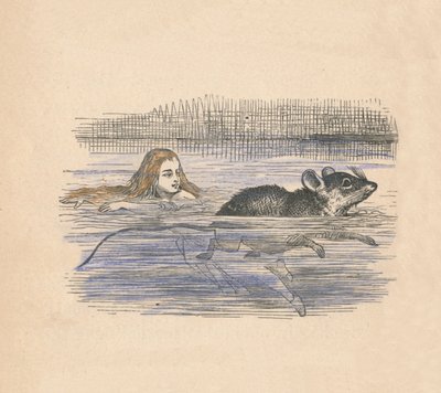 1889年、プールでマウスを使って泳ぐアリス 作： John Tenniel