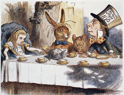 アリスは "in the fools "を取る-ルイス・キャロルの「不思議の国のアリスと鏡の国のアリス」に登場する、ジョン・テニエル（1820-1914）のイラスト。 作： John Tenniel