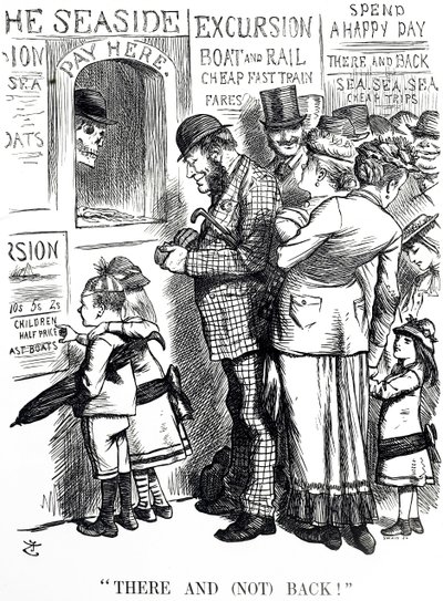過密状態の遠足列車で事故が多発していることを解説した漫画 作： John Tenniel