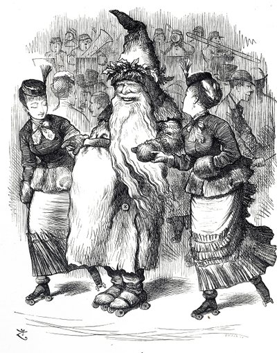 ローラースケートをするファーザー・クリスマスを描いた漫画 作： John Tenniel
