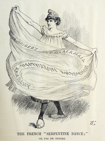 パナマ運河の建設をめぐるフランスの策略を描いたジョン・テニエルの漫画。1893年1月7日、ロンドンの