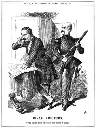 1852年から1870年にかけてフランス皇帝ナポレオン3世（1808-1873）とプロイセン首相オットー・フォン・ビスマルク（1808-1783）がヨーロッパを切り開いていく。両者の思惑が交錯し、1870年から1871年にかけて普仏戦争が勃発した。ジョン・テニエルの漫画（18年7月28日付『パンチ』ロンドン版より 作： John Tenniel