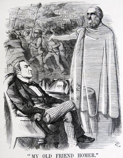 William Ewart Gladstoneと「旧友ホーマー」を描いた政治風刺。 作： John Tenniel