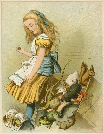 彼女は不思議の国のアリスの冒険からの妖精の箱をひっくり返しました 作： John Tenniel