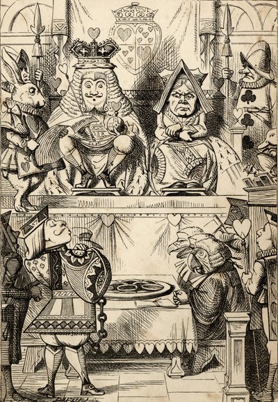 ルイス・キャロル著『不思議の国のアリス』（1891年刊）より「ハートの騎士の裁判」（リトグラフ版 作： John Tenniel