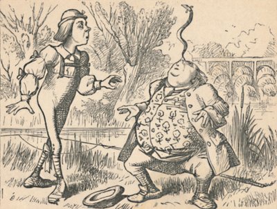 1889年に魚を鼻で釣り合わせている若者とその父親 作： John Tenniel