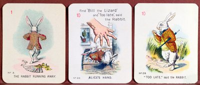 ルイス・キャロルによる不思議の国のアリスのキャラクターを描いた3つの幸せな家族カード 作： John Tenniel