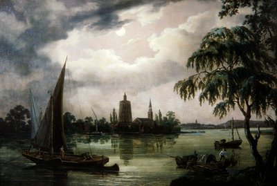 チェルシーから見たテムズ川の月明かり 作： John Thomas Serres