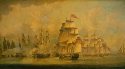 マラッカ海峡の戦い、1804 年 2 月 15 日 作： John Thomas Serres