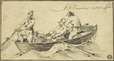 ボートに乗った 3 人の漁師 作： John Thomas Serres