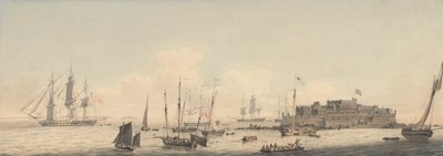 キャッスル コルネット、ガーンジー島、チャネル諸島の眺め、船積み付き 作： John Thomas Serres