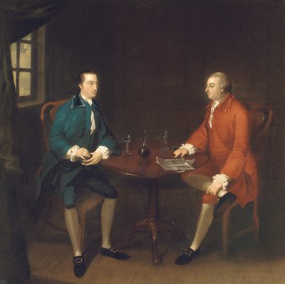 テーブルに座っている2人の紳士 作： John Thomas Seton