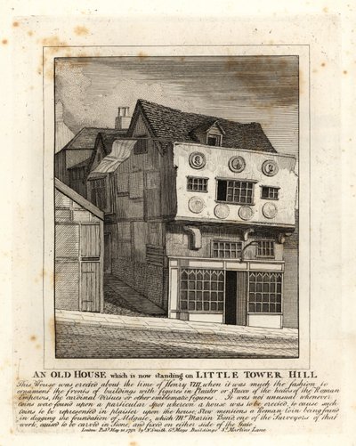 ロンドンのリトル・タワー・ヒルに建つチューダー様式の古い家 作： John Thomas Smith