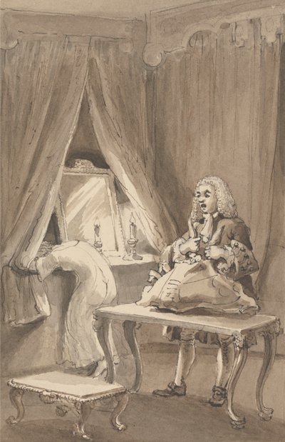 Hogarth, depois que sua esposa vestiu uma nova camisa de noite, amarrou suas coisas para enviar a Sir James Thornhill com uma carta na qual ele lhe disse: 