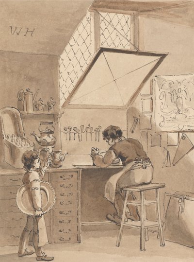 Hogarth Gravando na Nota Fiscal de Seu Mestre o Sinal do Anjo 作： John Thomas Smith