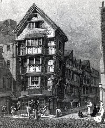 1812年に公開されたフリートストリート、チャンスリーレーンの西隅に最近立っている家 作： John Thomas Smith
