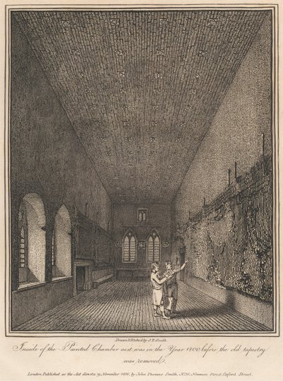 古いタペストリーが取り除かれる前の 1800 年の絵の部屋の内部 作： John Thomas Smith