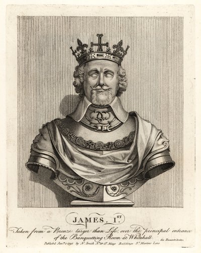 イングランド王ジェームズ1世（ホワイトホールの宴会場の入り口にあるブロンズの胸像より 作： John Thomas Smith