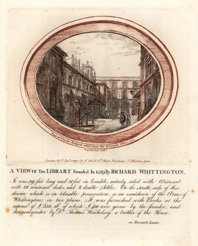 1429年、リチャード・ウィッティントンがロンドンのクライストホスピタルに設立した図書館。 作： John Thomas Smith