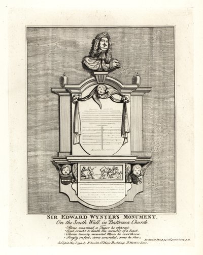 St Marys Church Batterseaの南壁にあるSir Edward Wynter（1685年没）のモニュメント 作： John Thomas Smith