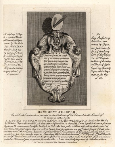 セント・パンクラス・イン・ザ・フィールズにある細密画家サミュエル・クーパー（1609-1672）の記念碑 作： John Thomas Smith