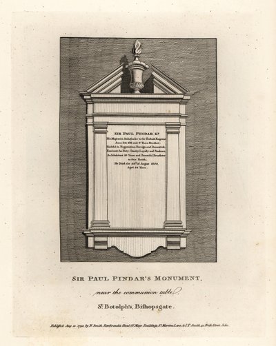 St Botolphs, Bishopsgateの聖餐台の近くにあるSir Paul Pindarsのモニュメント 作： John Thomas Smith