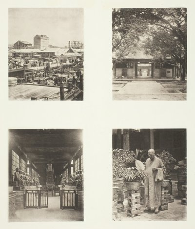 広東の質屋、湖南寺、広東、五百の神々の寺院、広東...、c。 1868年。 作： John Thomson