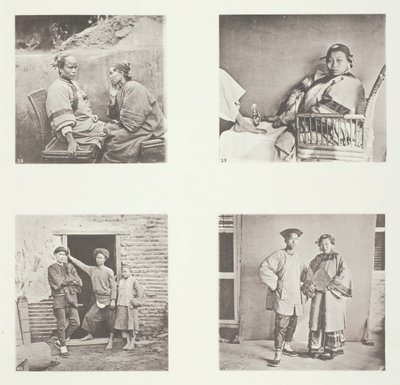 アモイの女性、中国の女性の小さな足、アモイの男性、男性と女性の衣装、アモイ、1868年頃。 作： John Thomson