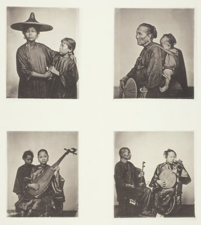 ボートガール、カントンのボートウーマンと子供、音楽家、音楽家、1868年頃。 作： John Thomson