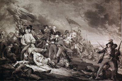 1775年6月17日、バンカーズヒルの戦いでのウォーレン将軍の死、アンソニーC.デポッジ、ロンドン1798 作： John Trumbull