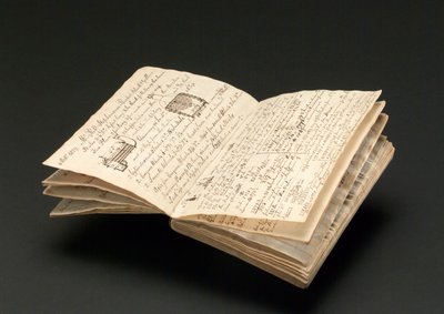 1829年にレインヒルで行われた機関車試験の詳細を記録したジョン・アーペス・ラストリックのノート（紙にペンとインク 作： John Urpeth Rastrick