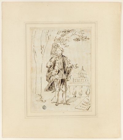 手すりの近くに立っている男の完全な長さの肖像画 作： John Vanderbank