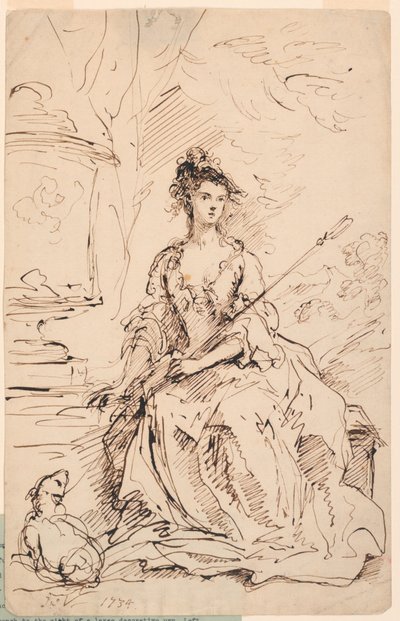 羊飼いとしての女性（ペグ・ウォフィントン？）の肖像 作： John Vanderbank